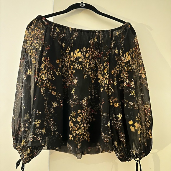 Aritzia Black Floral Off-Shoulder Blouse - Picture 2 of 3